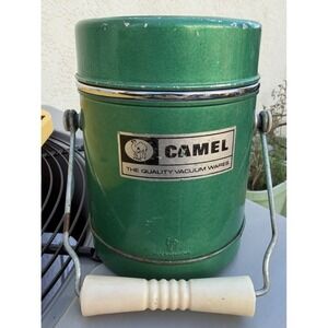 Vintage Camel Green Metal Vacuum Thermos Food Jar Hong Kong Soup Lunch Pail